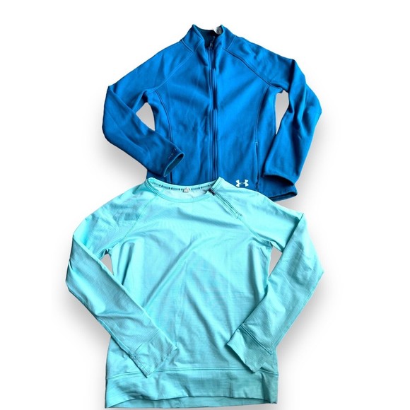 Under Armour Womens Activewear Small Sweatshirt Lot of 2 Full Zip Crewneck Blue - Picture 4 of 16